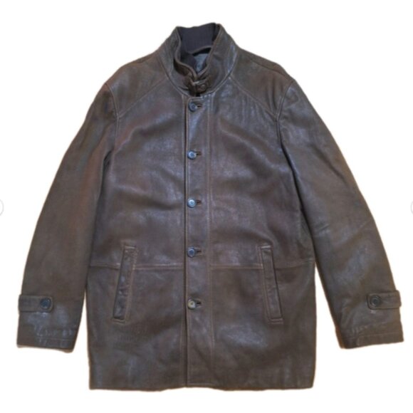 DANIER MEN'S BUTTON DOWN LEATHER  JACKET SIZE MEDIUM REMOVABLE LINER - Picture 2 of 8